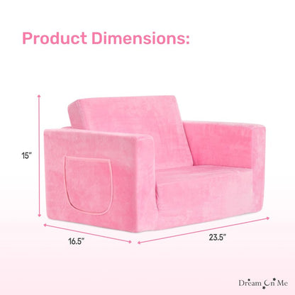 Dream On Me Nestle Kids, Cozy Single Seater, 2-in-1 Convertible Chaise Lounger, High-Density Foam, Sofa Bed Couch, Machine-Washable Fabric Cover, Pink