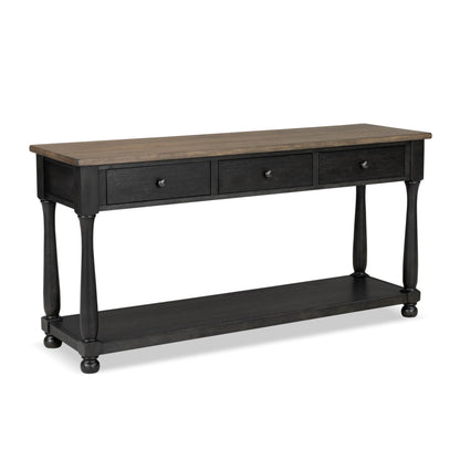 Furniture of America Narella Solid Wood 60-inch Sofa Table with 3 Drawers, Farmhouse Legs and Ball-Bearing Glide for Living Room, Weathered Black