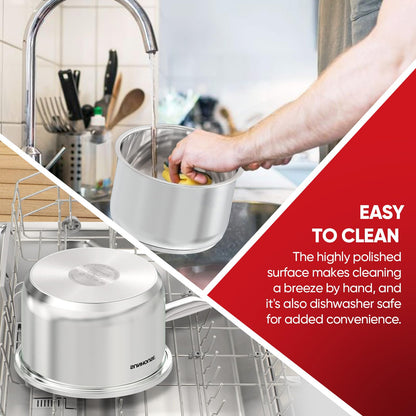 SUNHOUSE – 3 Quarts Stainless Steel Sauce Pan with Lid - PFOA-Free, Stainless Steel Sauce Pan, Advanced Impact Bonding Induction Base, Stay-Cool Handle, Compatible with All Cooktops