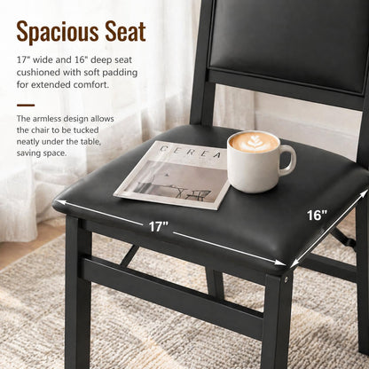 POWERSTONE Folding Chairs Set of 4 with Padded Seat, Foldable Kitchen Dining Chair with Solid Wood Frame, No Assembly Space Saving Design for Home Living Room Small Space (4, Black)