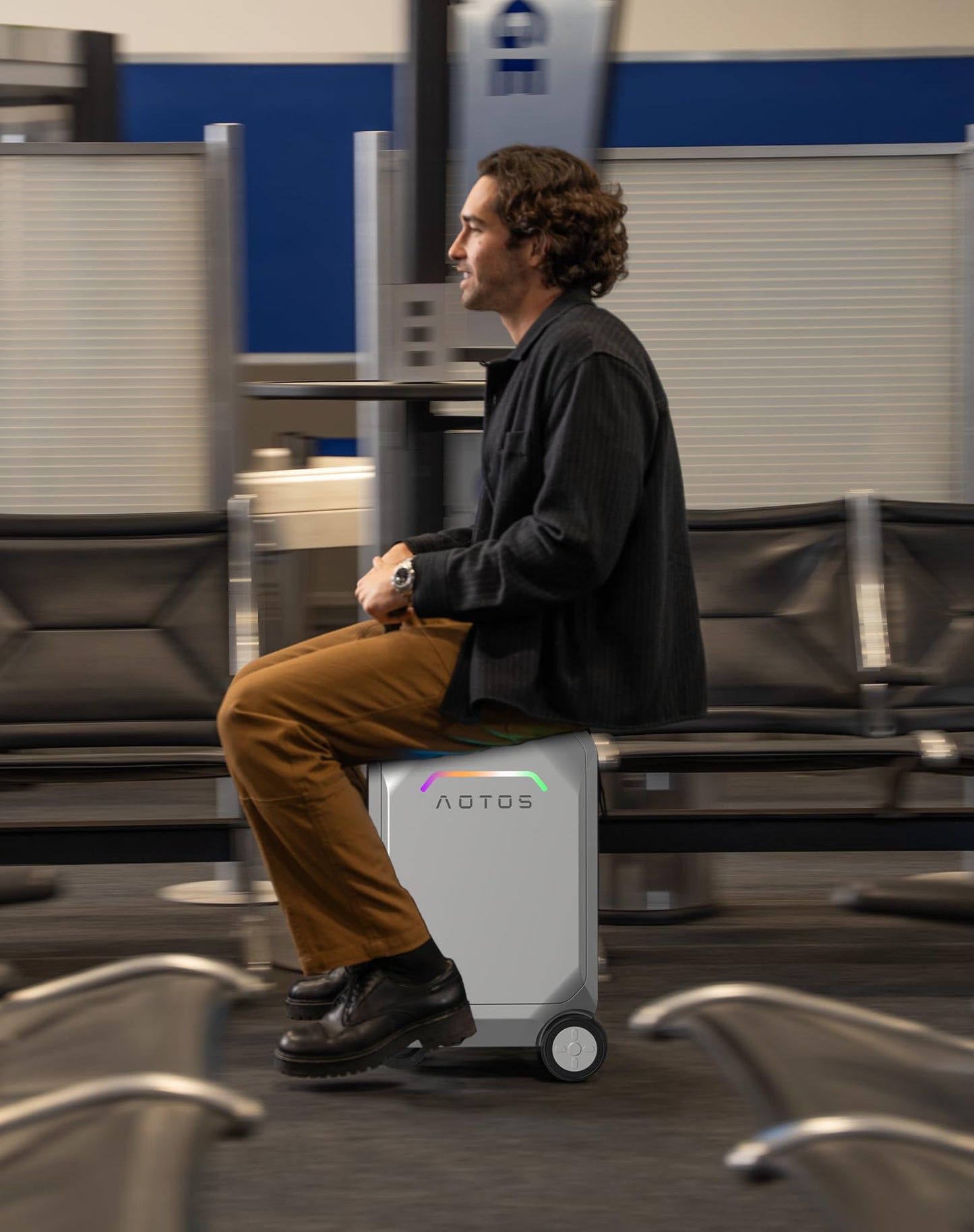 AOTOS Smart Rideable luggage-Roller carry-on luggage 22x14x9-TSA,Airline-Approved 22 inch Hardshell,Zipperless Travel Suitcase with Rolling Wheels,App Control-Cabin Suitcase for Airport Travel(Silver)