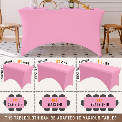 Famstar Table Cloth 2 Pack Pink 6FT Spandex Tablecloth for Rectangle Table Fitted Table Cloths Stretch Covers Washable Wrinkle Free Tablecloths for Festival Camping Picnic Wedding Party Table Cover