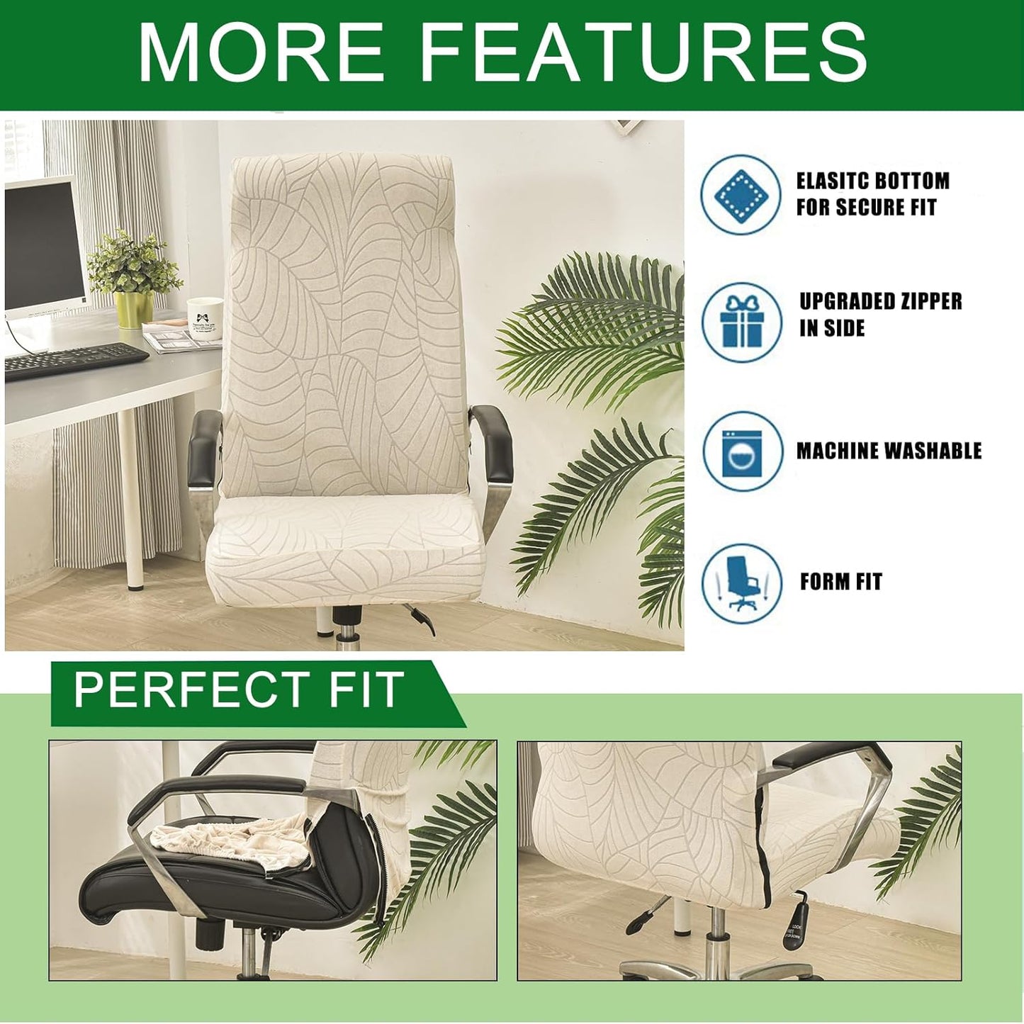 CRFATOP Office Chair Covers, Stretchable Desk Chair Cover with Zipper, Universal Rotating Computer Chair Slipcovers