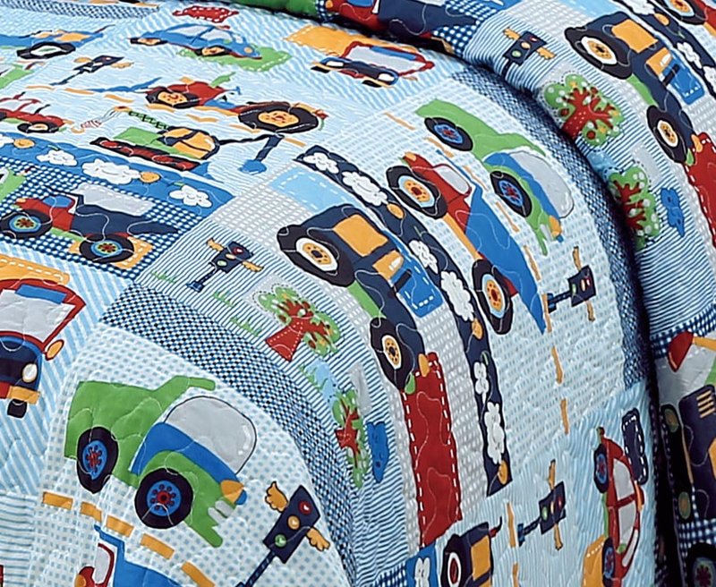 MK Collection Bedspread Set Kids Teens Vehicles Construction Blue Red Green White Yellow Bedspread Set New (Twin)