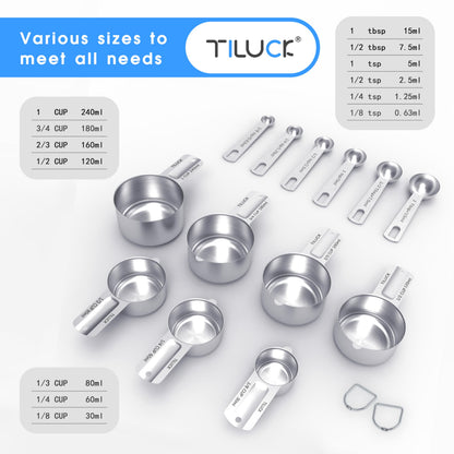TILUCK Stainless Steel Measuring Cups & Spoons Set,Coffee Scoop Spoon,Kitchen Gadgets for Cooking & Baking,Set of