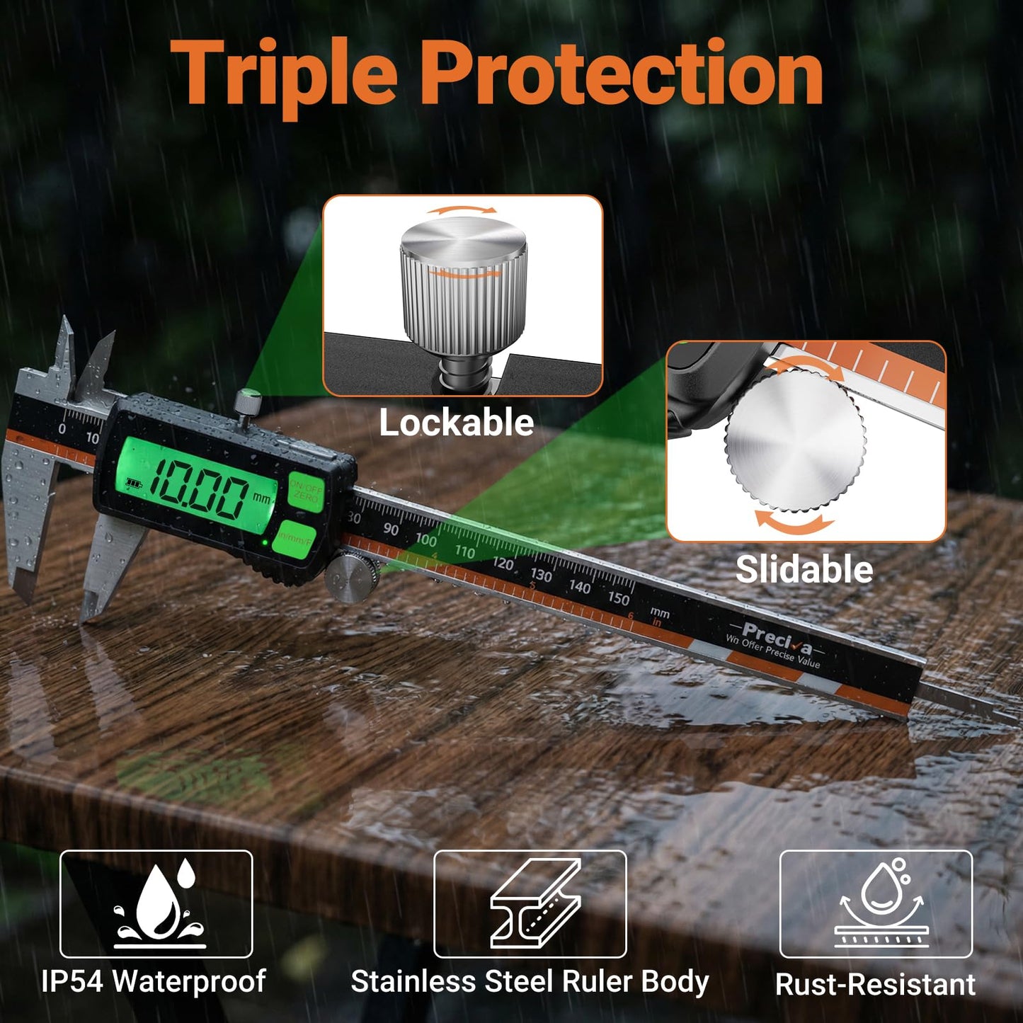 Digital Caliper, Type-C Rechargeable Stainless Steel Vernier Caliper, F/MM/in Conversion, Large LCD, USB Charging Digital Caliper Measuring Caliper for DIY, Woodworking & Professional Use (Black)
