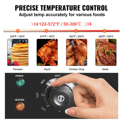VEVOR Commercial Electric Griddle, 22", 1600W Countertop Flat Top Griddle, Stainless Steel Teppanyaki Grill w/Iron Cooking Plate, 122-572℉ Adjustable Temp Control 2 Shovels & Brushes, 110V