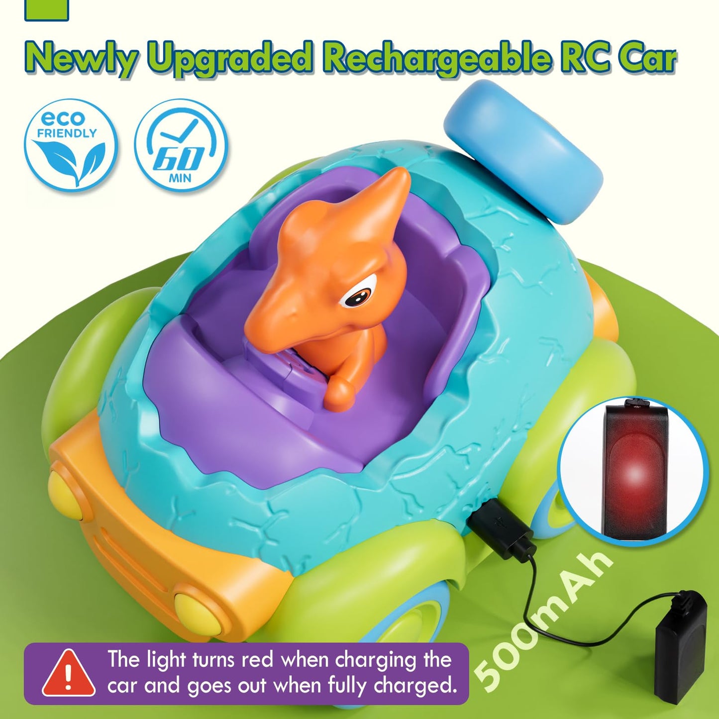Lehoo Castle Remote Control Car for Toddlers, Rechargeable RC Cars for Toddler Toys 2-3, Dinosaur Toys for Ages 2-4 with Lights & Music, 2 3 4 Year Old Boy Toys