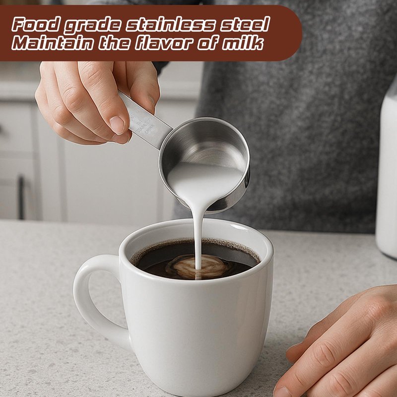 2 Pcs 1/4 Cup Stainless Steel Measuring Cup, 60 ml 2 oz Stainless Steel Measuring Cups Metal Coffee Scoop Cat Food Scoops for Wet and Dry Ingredients Cooking Baking Kitchen, Dishwasher Safe