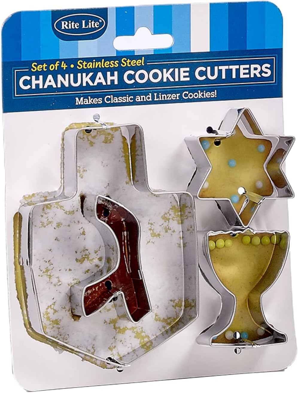 Rite Lite Chanukah Dreidel, Menorah, & Star of David Cookie Cutters Set, Perfect Hanukkah Cooking Accessories