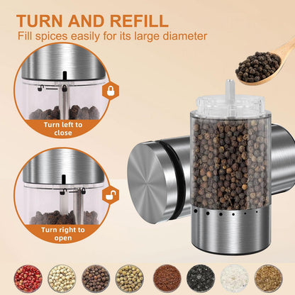 Electric Salt and Pepper Grinder Set Rechargeable, Automatic Salt and Pepper Shakers Mills External Adjustable Coarseness, Kitchen Gadgets, Stocking Stuffers Christmas Cooking Gifts for Men Women