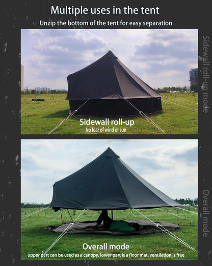 Kanggogo Canvas Tent,Bell Tent Yurt with Stove Jacks,Luxury Glamping Tent,Zipped Removable Floor for Glamping Truck Car Camping,Breathable/Windproof/Family Camping All Year Living 4/5person(Black-13')