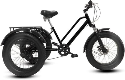 便利100 7-Speed Low Step-Through Tricycle 20" x 4.0 All Terrain Fat Tire Trike Urban Leisure Cycling Three-Wheel Bikes with Carry Cargo Basket, Vacation Camp Recreation Shopping Adult