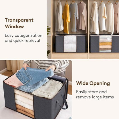 Lifewit 90L Clothes Storage Bins - 9 Pack Foldable Bags with Lids, Zippers & Clear Windows | Ideal for Organizing Clothing & Bedding