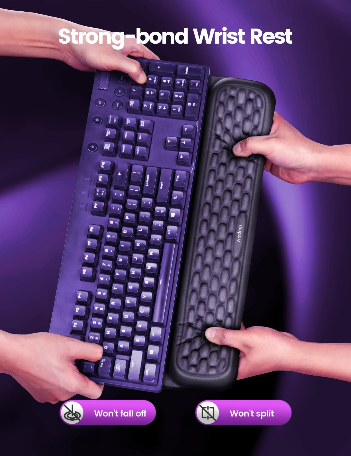 Vaydeer Keyboard Wrist Rest with Stickers, Full Mechanical Keyboard Support Pad, Desk Ergonomic Cushion for Computer Typing Office Work Home Gaming, Soft Memory Foam Arm Palm Hand Pain Relief Gift