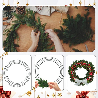 4 Pack Wreath Frame 14 Inch Wire Wreath Frame Round Metal Wreaths Form Dark Green Wire Wreaths Ring for Halloween Thanksgiving Christmas Front Door Outdoor Home Decorations Party Supplies DIY Craft