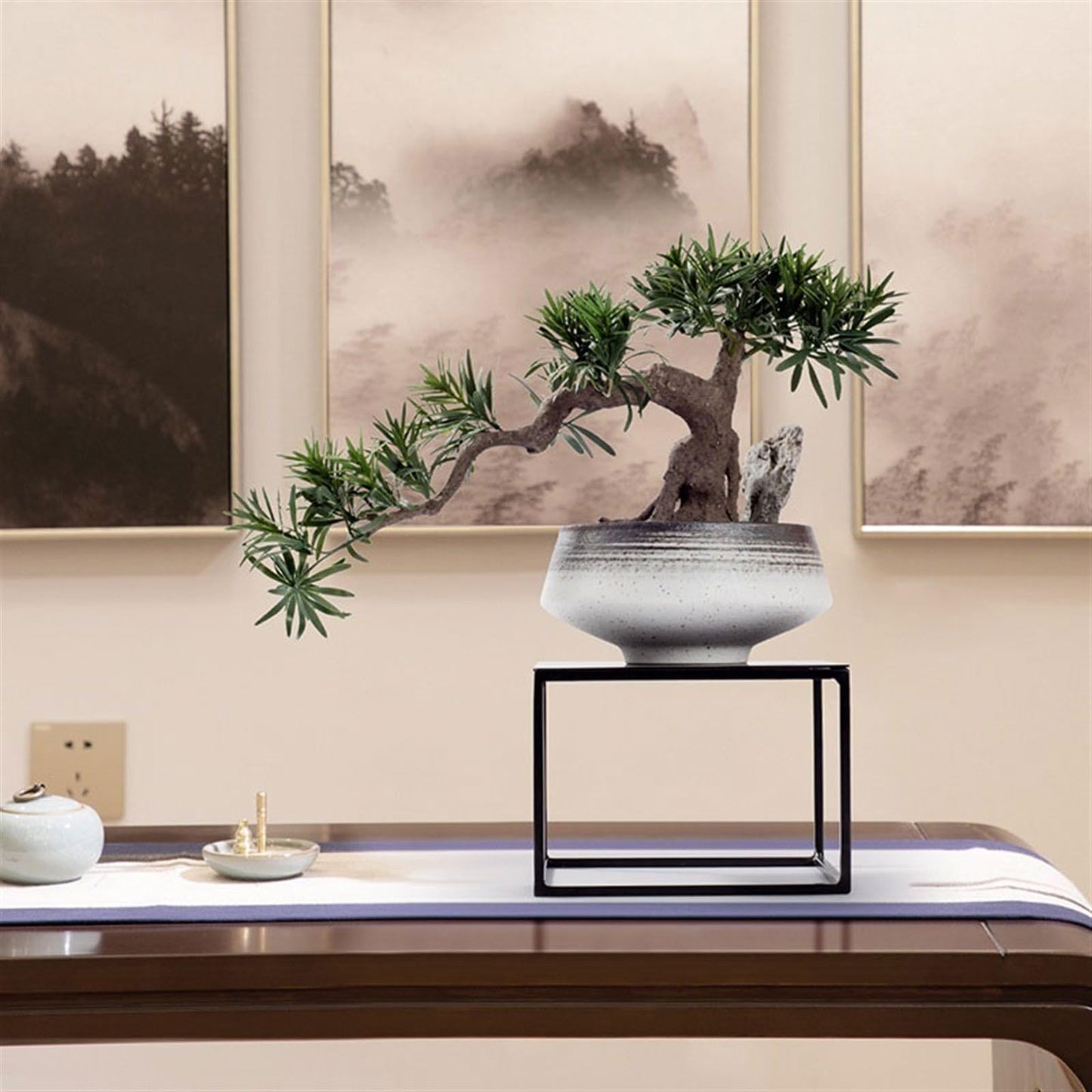 GRFIT Artificial Bonsai Ornaments with Simulation Plants for Hotel Studio, Zen Tea Table Decoration, Luxury Bonsai Artificial Tree Plant