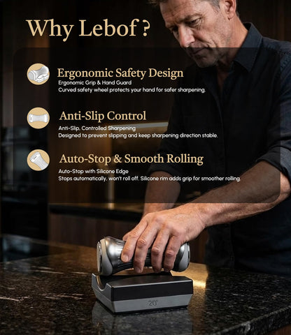 Lebof Rolling Knife Sharpener with Diamond Disc, Magnetic Base with 4 Sharpening Angles, Aluminum Alloy Body, Anti-Slip