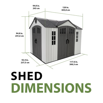 Lifetime Dual Entry Outdoor Storage Shed, 10x8 Ft, Gray, Resin Tool Shed with Double Doors