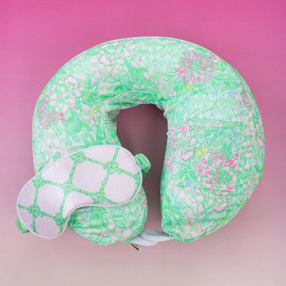 Lilly Pulitzer Airplane Travel Essentials with Travel Neck Pillow and Sleeping Mask, 2 Pieces, Lime Feeling Good