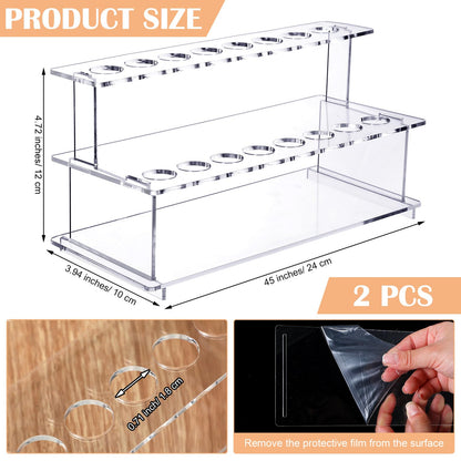 Menkxi 2 Pcs Wine Bottle Stopper Display Stairs 16 Slot Clear Acrylic 2 Tier Riser Wine Stopper Holder Wine Stopper Display Stand Rack for Countertop, 9.45''L x 4.72''H x 3.94''W