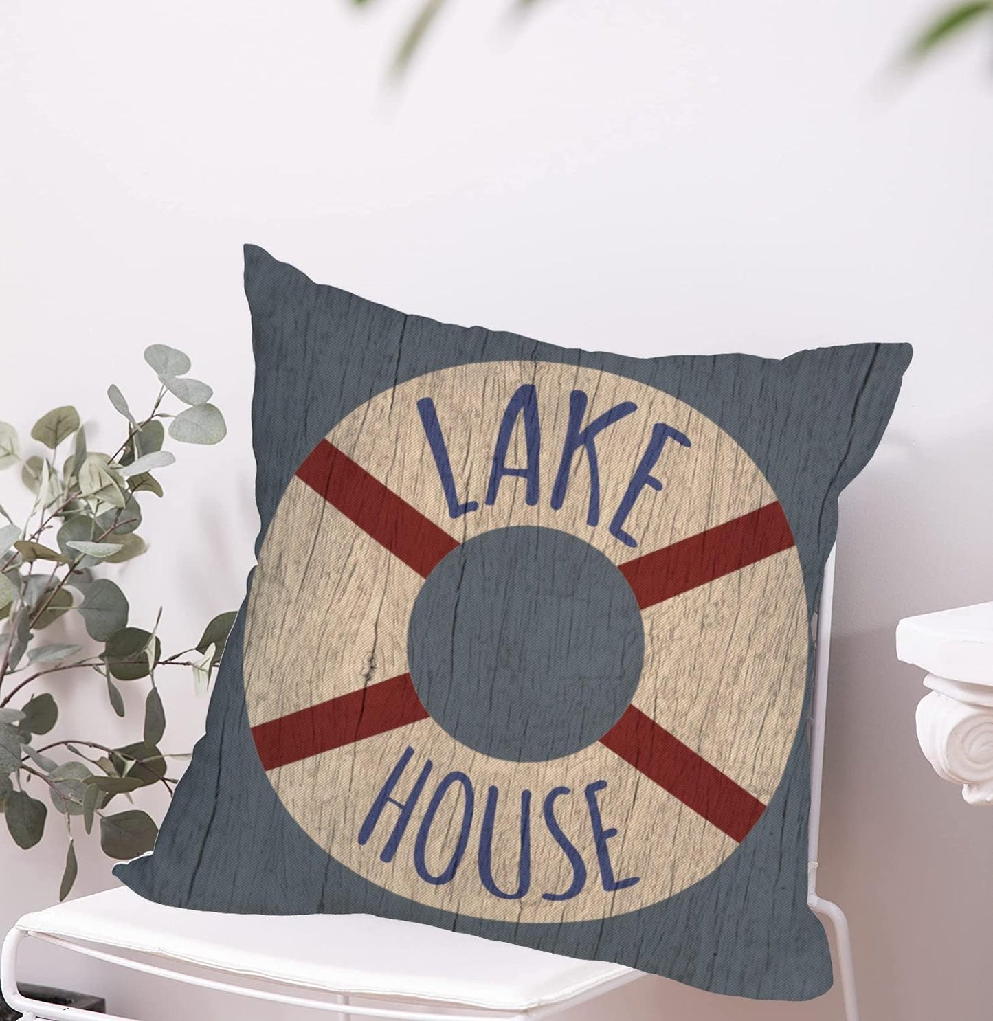 Waterproof Outdoor Lake House Pillow Covers 24x24 Inch Vintage Summer Coastal Nautical Life Buoy Throw Pillow Cases