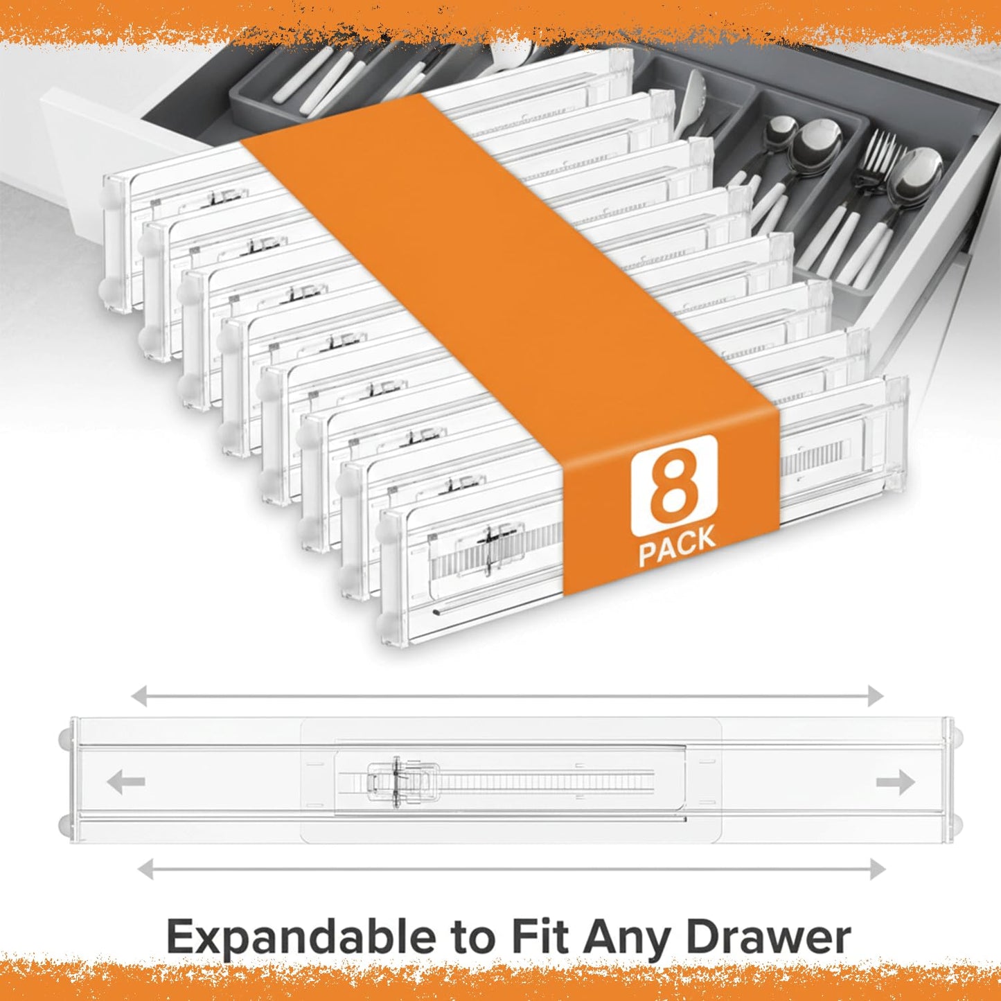 Casaverra Acrylic Drawer Dividers – Adjustable 11–20.8 Inch Expandable Deep Dresser Drawer Dividers – Clear Plastic Drawer Separators for Baby Clothes, Underwear, Kitchen & Office Storage.