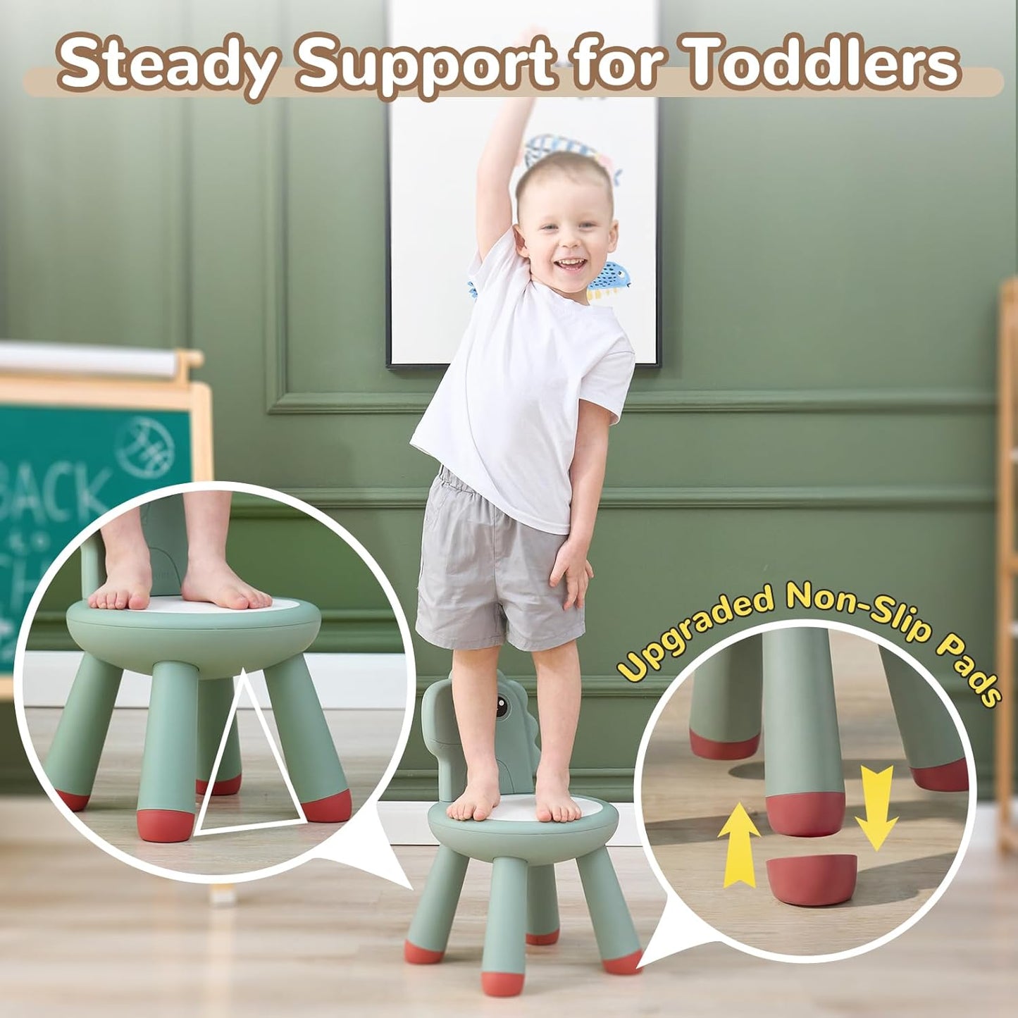 13, KidBloom Toddler Chair, Plastic Kids Dinosaur Chair, Anti-Slip Toddler Chairs for Table with Dinosaur Backrest