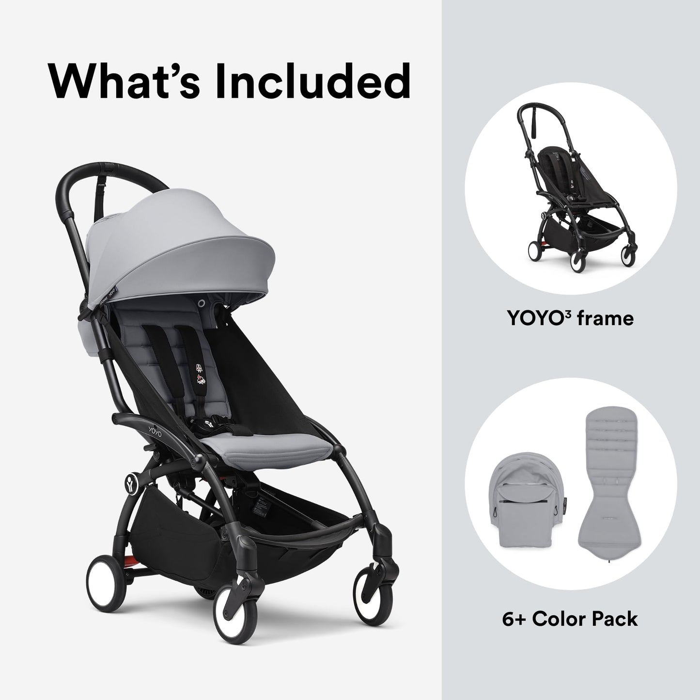 Stokke YOYO3 Stroller from 6 Months - Includes Black Frame/Stone Seat Cushion + Canopy - Folds in & Out in a Flash - Light & Compact - Carry-On Compatible