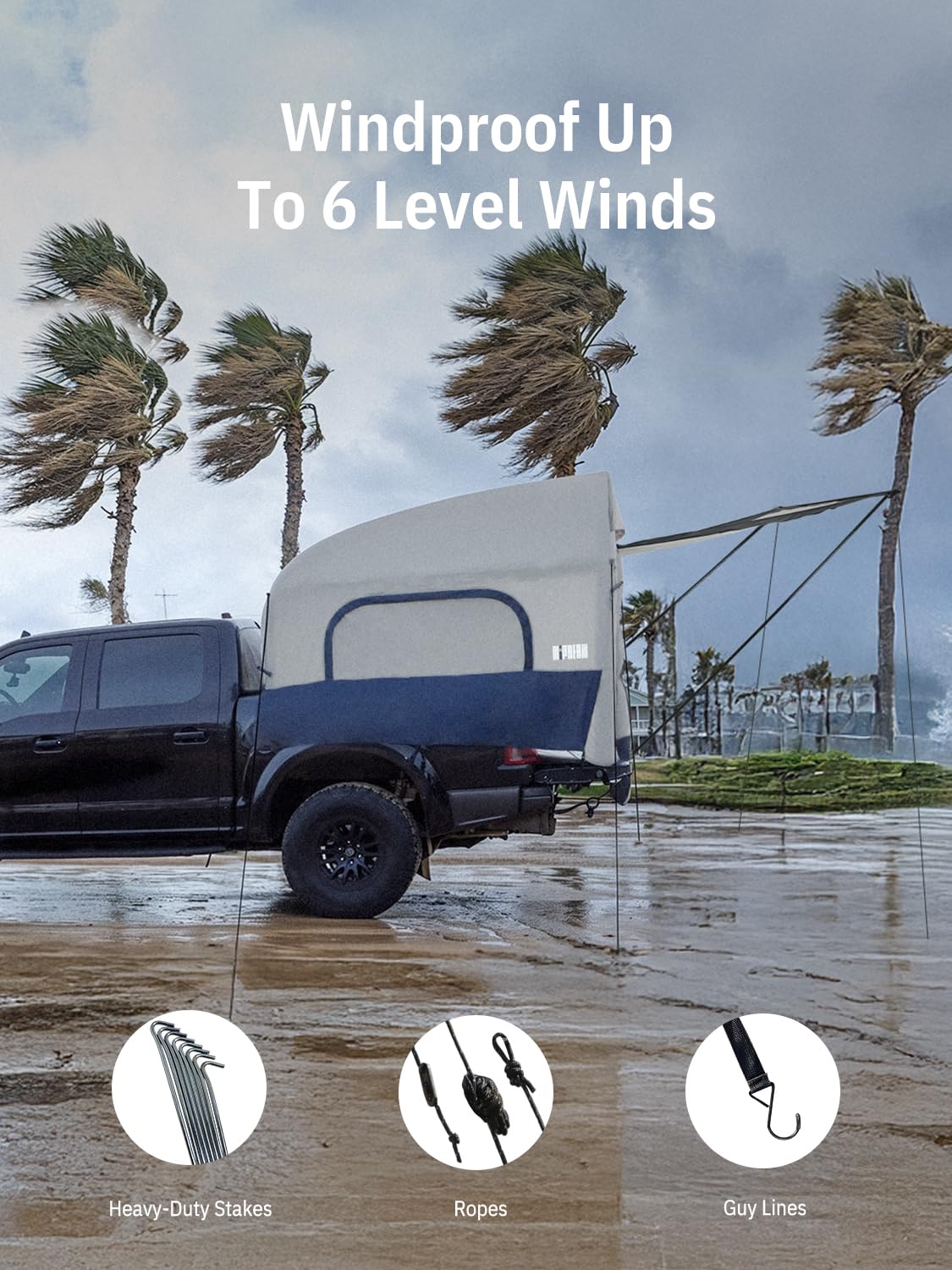 Niphean Truck Bed Tent 5.5ft with Awning Shade, 2 Mins Fast Setup Inflatable Pickup Truck Tent, for 2+1 People, PU 3000mm Waterproof, UPF 50+ Sunproof & High-Strength Windproof, Camp Anywhere You Park