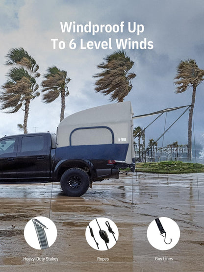 Niphean Truck Bed Tent 5.5ft with Awning Shade, 2 Mins Fast Setup Inflatable Pickup Truck Tent, for 2+1 People, PU 3000mm Waterproof, UPF 50+ Sunproof & High-Strength Windproof, Camp Anywhere You Park