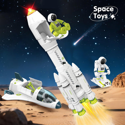 AuntyFey Space Rocket Ship Toys for Kids, Space Toys Shuttle for Kids 3-5-7 with 2 Astronaut Figures, Spaceship with Glowing & Sound Effect, Educational Stem Gift for Boy Girl