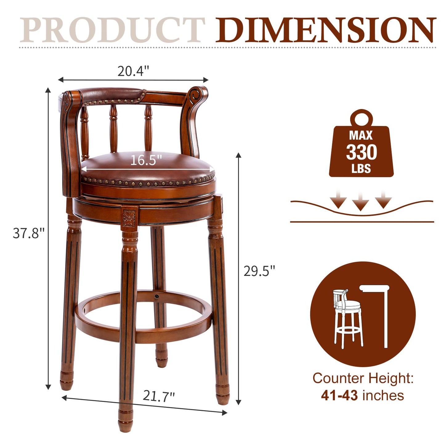 CozyRain Bar Stools Modern Swivel Barstools,Kitchen Counter Genuine Leather Upholstered Island Barstool with Footrest for Home Kitchen Dining Room (Brown, Seat Height 29.5 in)