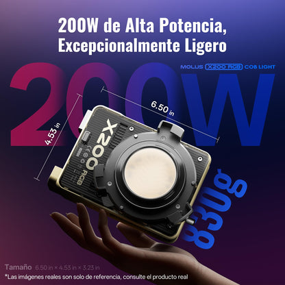 ZHIYUN MOLUS X200 RGB Standard 200W Video Light [Official] Handheld Continuou Output Light Portable Professional Photography Lighting Bowens Mount 2500K~10000K CRI≥95 TLCI≥97 Only 830g (No Battery