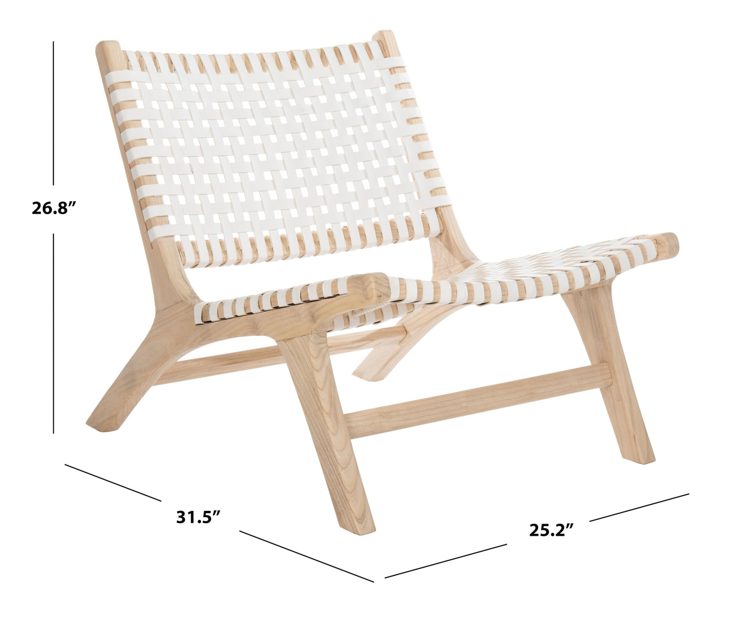 SAFAVIEH Home Collection – Luna Natural Solid Wood & White Leather Woven Accent Chair, Contemporary Lounge Chair, Fully Assembled (ACH1002A)