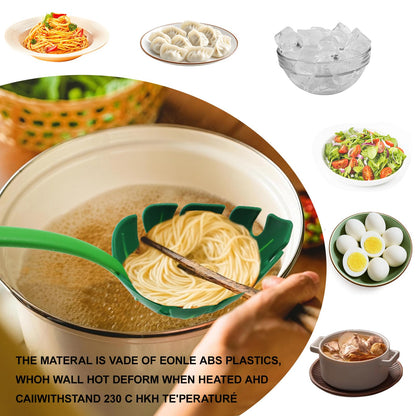 ZYROA Green Leaf Kitchen Spoon, Turtle Back Design for Noodles and Vegetables, Nonstick Cooking Utensil with Drainage Hole, 3 Pack