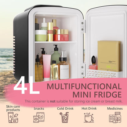 EUHOMY Mini Fridge, 4 Liter/6 Cans Portable Cooler and Warmer for Skin Care, Cosmetics, Beverage, 4L Makeup Mini Fridge