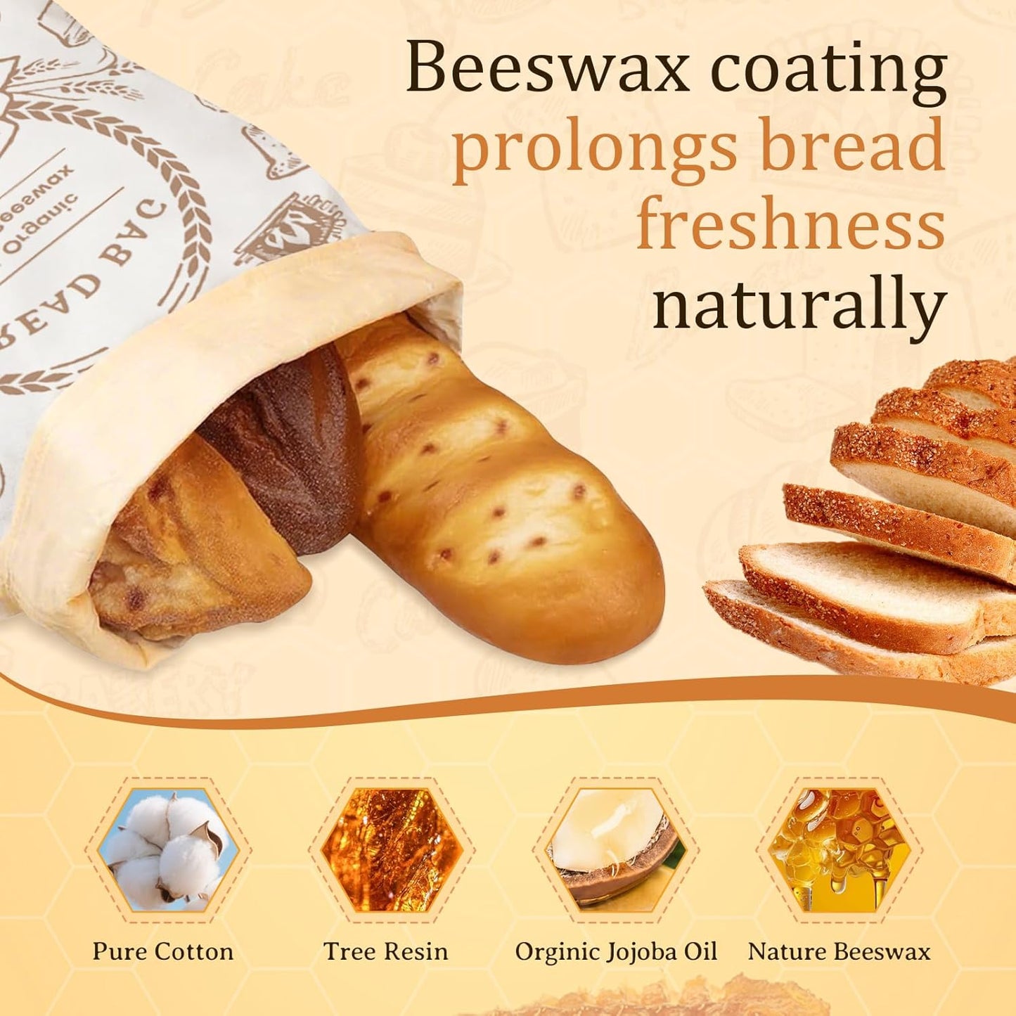 2 Pack Beeswax Bread Bags for Sourdough & Homemade Bread - Natural Cotton Sourdough Reusable Beeswax Food Storage Bag