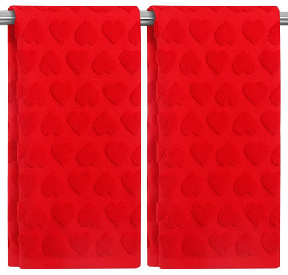 GreenPine 2 Pack Valentine's Day Hand Towels Red Heart Love Cute Bathroom Decorative Towels Set for Drying, Cleaning, Cooking, Holiday 13.7'' x 29.5''