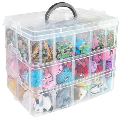 Guyuyii 3-Tier Stackable Bead Organizer with Adjustable Compartments and Carry Handle - BPA-Free Craft Storage Case with Lid for Sewing Supplies, Jewelry, Washi Tape, Embroidery Floss, Lego Pieces