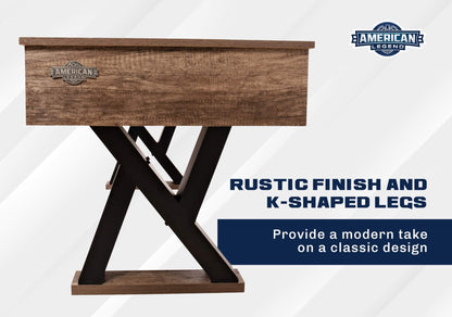 American Legend Kirkwood 9’ Shuffleboard Table with LED Rails, Bowling Game Set, Rustic Wood Finish & Accessories Included