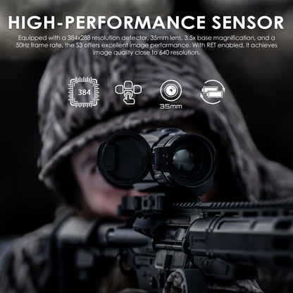 RIX Storm-S3 12um 384 Thermal Scope 35mm Thermal Imaging RifleScope, 50Hz Refresh Rate, Thermal Scope with 1968 Yards Detection Range and 3.5x-14.0X Magnification, 0.97lb
