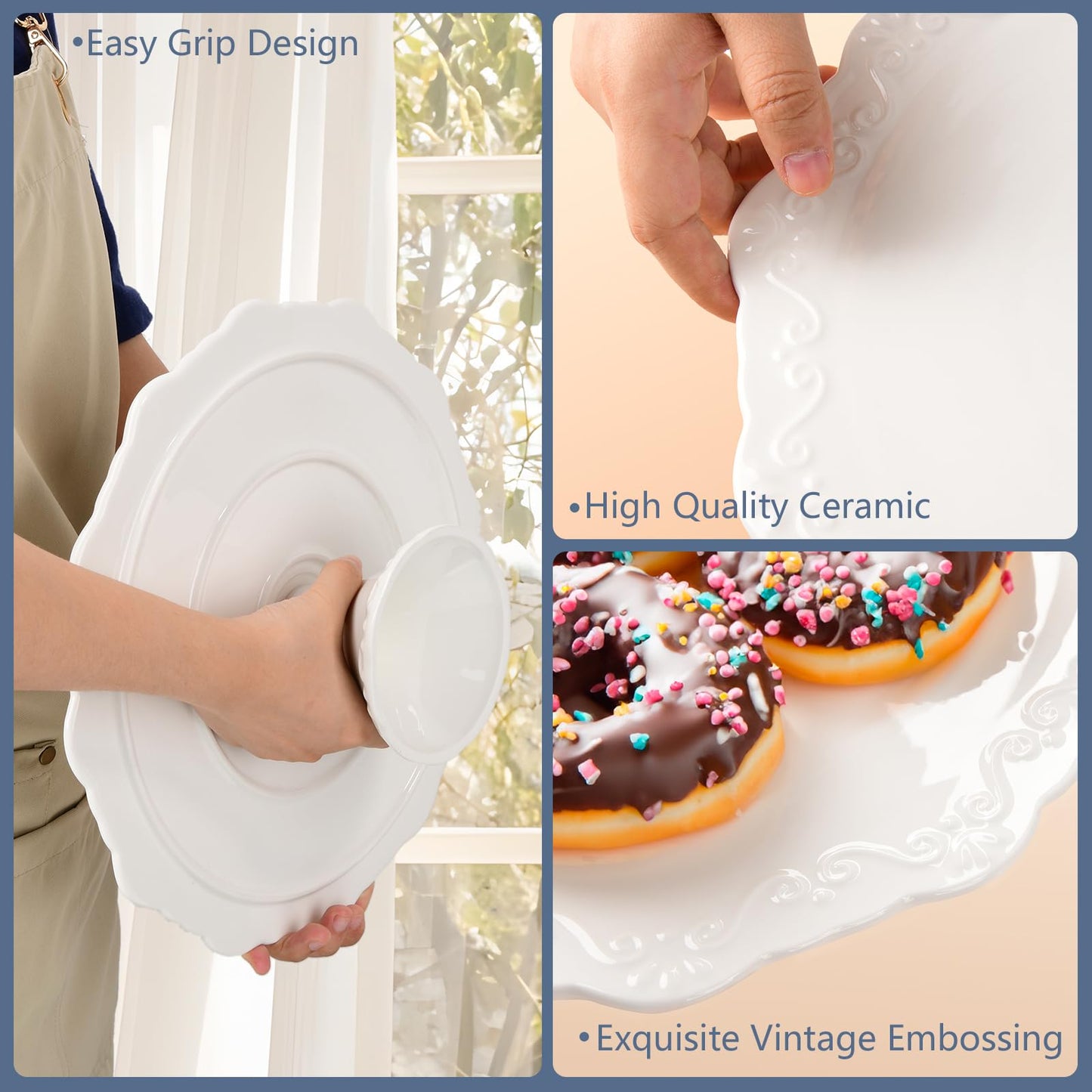 BPFY 10 Inch White Ceramic Cake Stand (Holds 10 Inch Cake), Decorative Cupcake Stand, Dessert Display Plates for Snacks and Cookies, Baby Shower, Birthday, Wedding Party Decor
