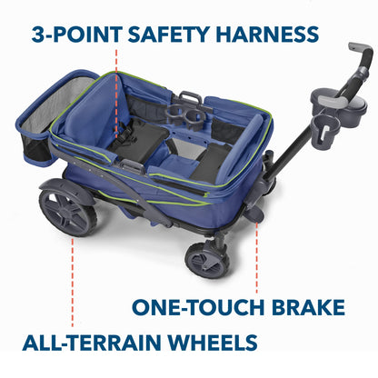 Gladly Family Anthem4 Quad All-Terrain Wagon Stroller with Easy Push and Pull, Removable XL Canopies, and Sturdy, Safe Folding for Storage and Transport, Electric Silver