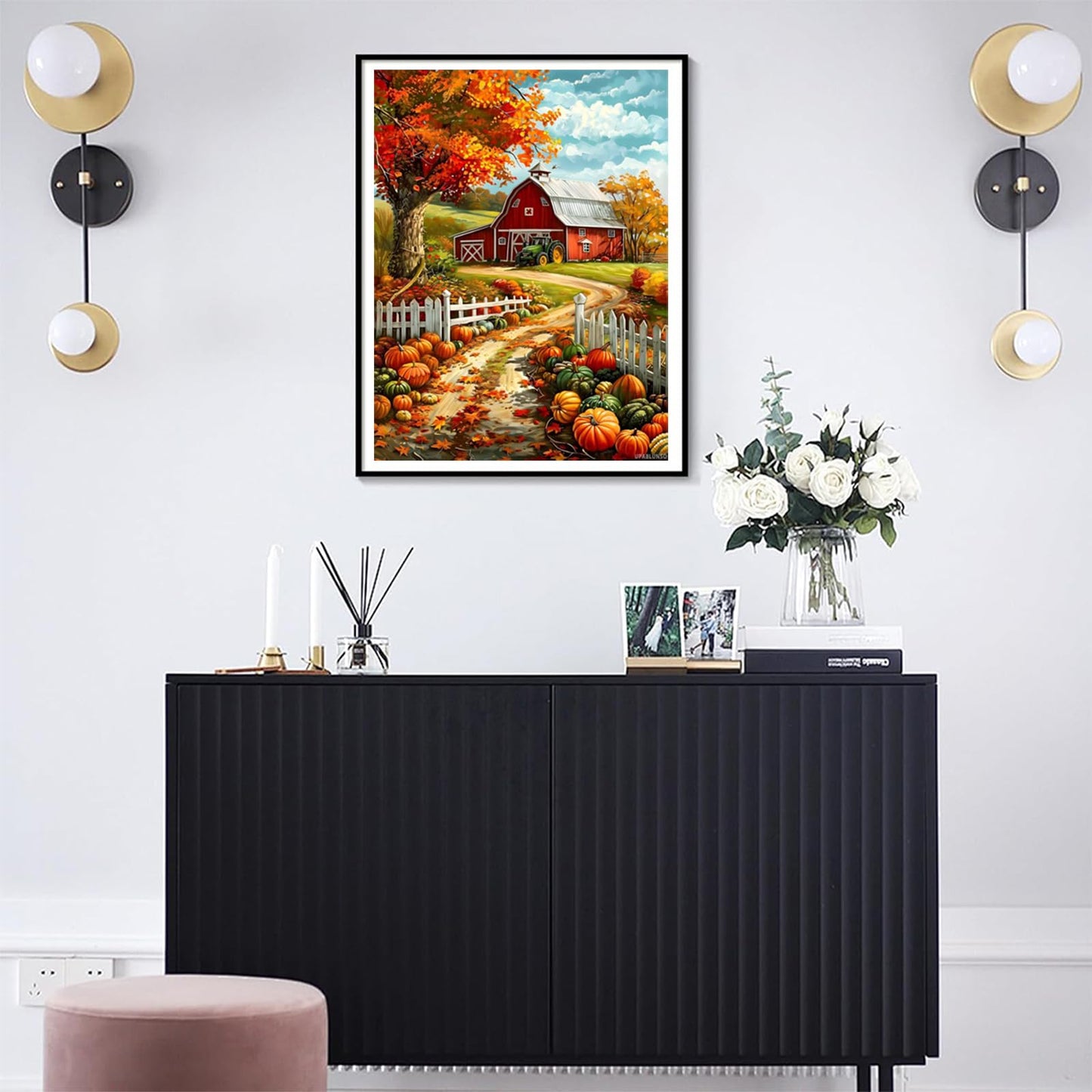 UPABLUNSO Fall Diamond Painting Kits Old Red Barn Pumpkins Diamond Art Autumn 5D Full Drill with Diamonds DIY Harvest Gem Art and Crafts for Thanksgiving Decor 12x16inch