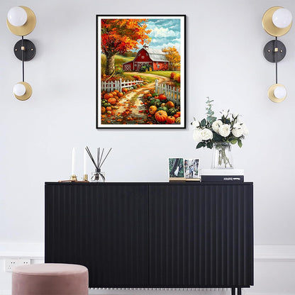 UPABLUNSO Fall Diamond Painting Kits Old Red Barn Pumpkins Diamond Art Autumn 5D Full Drill with Diamonds DIY Harvest Gem Art and Crafts for Thanksgiving Decor 12x16inch