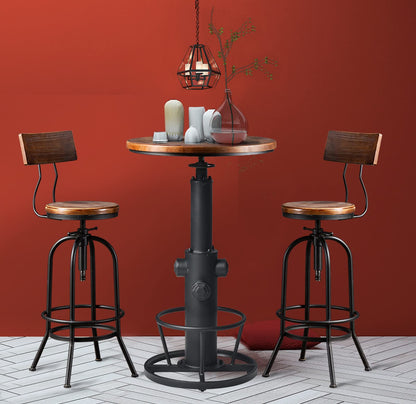 3-Piece Bar Height Table & Stools Sets for Cocktail Bistro Home Pub Party, Weld Metal Legs Round Wood Top, Rustic Brown Industrial Black Adjustable Swivel (1×38.6"-48.4" Table, 2×26"-32" Stool)