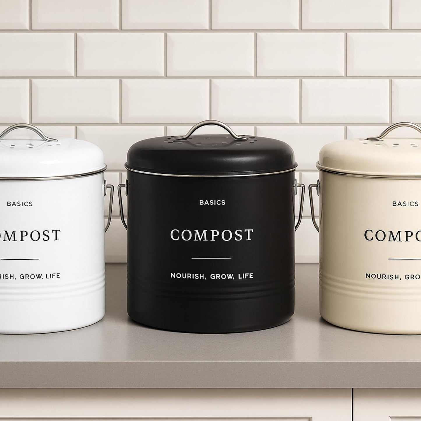 D'Lifeful Kitchen Compost Bin – 1.3 Gallon Countertop Farmhouse Compost Container with Lid – Odorless Indoor Food Scrap Pail with 6 Charcoal Filters – Eco-Conscious and Easy to Clean (Black)