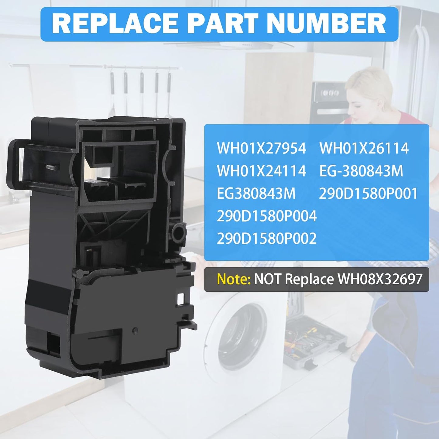 WH01X27954 Washer Lid Lock Switch, Compatible with GE & Hotpoint Top Load Washing Machines, Replacement Parts