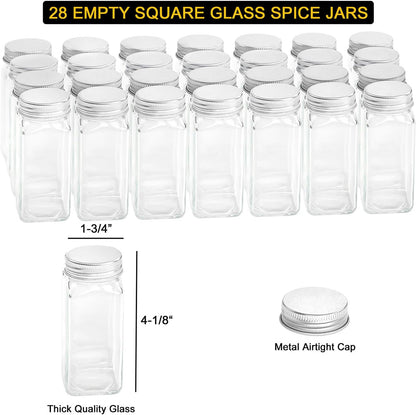 24 386 (4 Pack) SpaceAid Spice Rack with Spice Jars, Spice Labels, Chalk Marker and Funnel, Wood Hanging Seasoning